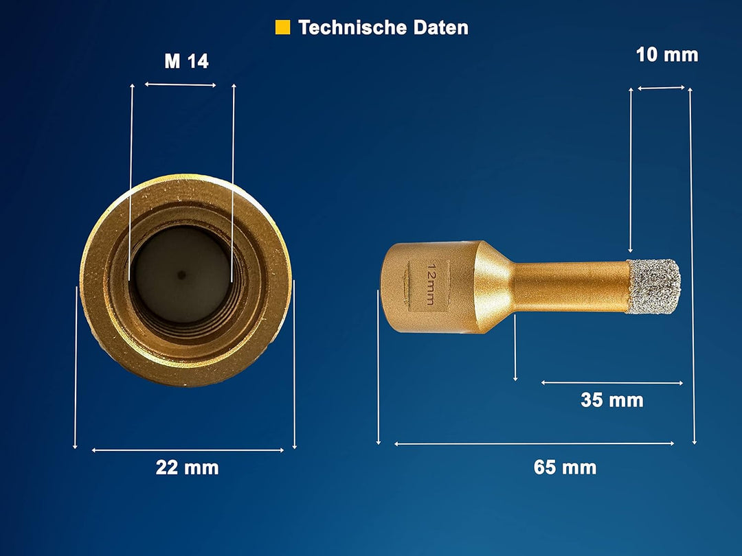 EDW Profi Fliesenbohrer 12 mm x M14, Fliesenbohrkrone für Trockenbohren in Fliese, Wandfliese, Feins