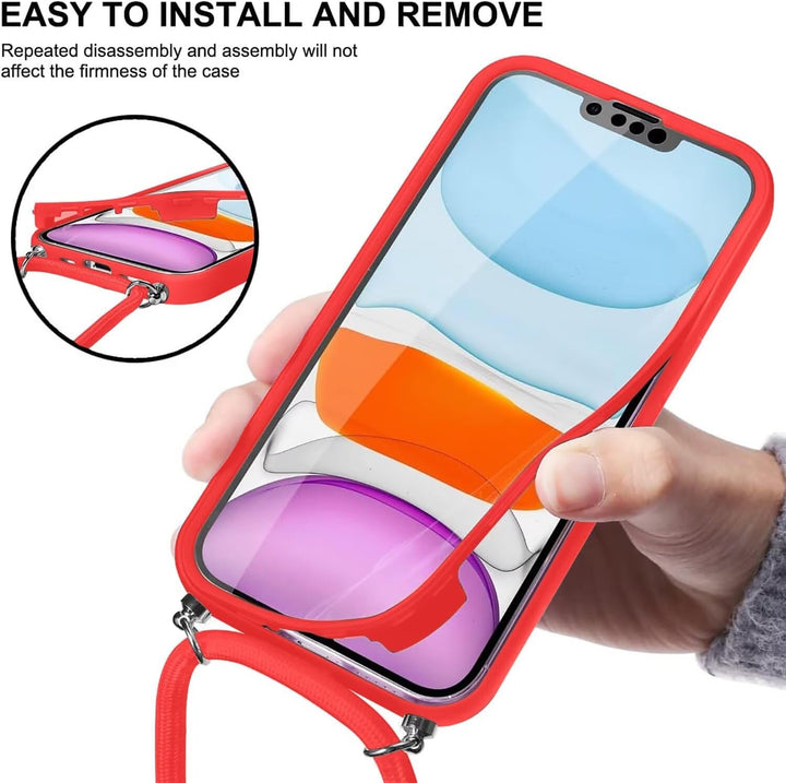 FERLAN Handykette für iPhone 17 Hülle mit Band,Transparent 360 Grad Rundumschutz Schutzhülle mit Int