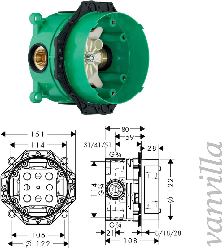 vanvilla Duschsystem mit Unterputz Duscharmatur von Hansgrohe Logis Einhebelmischer und vanvilla Reg
