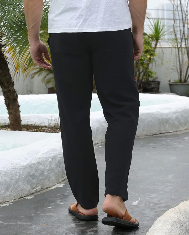 Halfword Leinenhose Herren Hose Lang Freizeithose Strandhose Sommer Leichte Tasche Kordelzug Urlaub