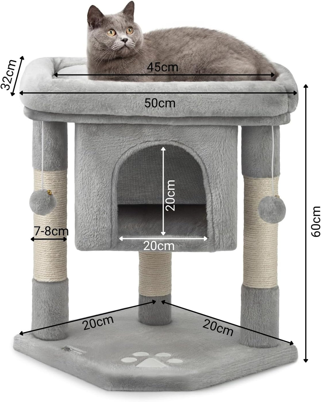lionto Kratzbaum Kletterbaum Katzenkratzbaum Katzenbaum Höhe 60 cm, hellgrau, Hellgrau