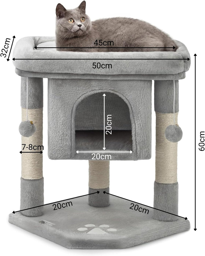 lionto Kratzbaum Kletterbaum Katzenkratzbaum Katzenbaum Höhe 60 cm, hellgrau, Hellgrau