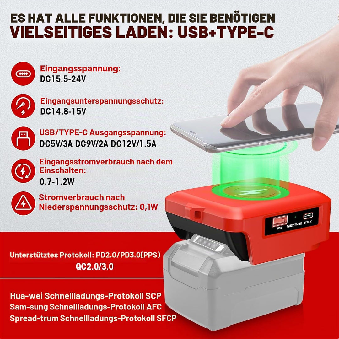 Wireless Für Einhell Akku USB Ladegerät Adapter, Kabelloses Tragbares Ladegerät Für Einhell 18v, USB