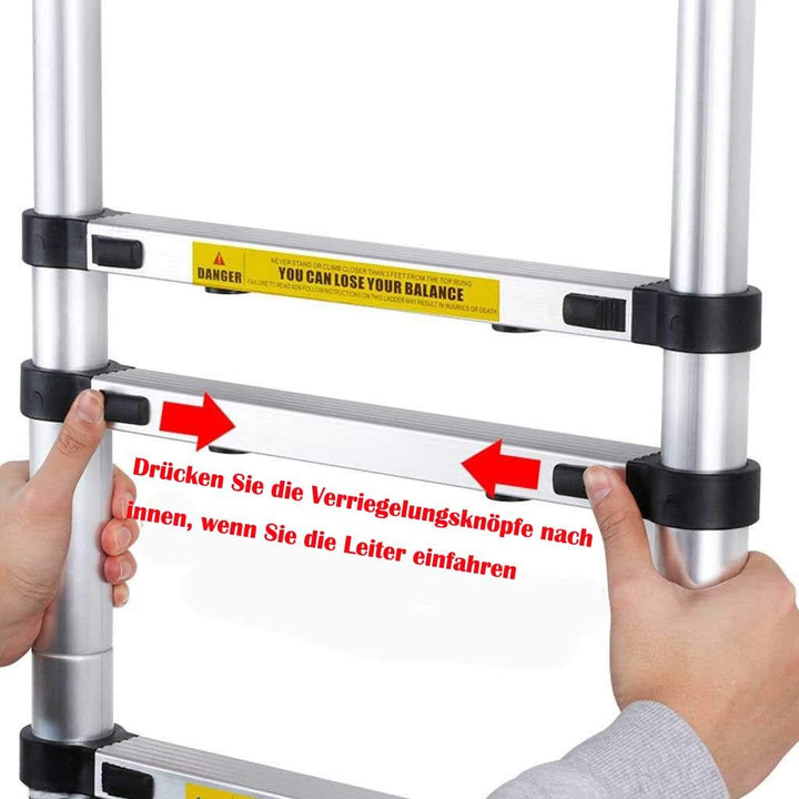 2,6M Teleskopleiter Leiter Ausziehbar Aluminium Teleskop Leiter Klappleiter Stehleiter Rutschfester