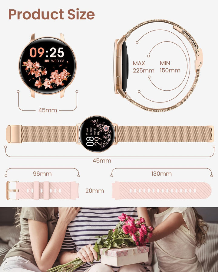 HASAKEI Smartwatch Damen mit Telefonfunktion, 1,39" HD Touchscreen Fitnessuhr, 120 Sportmodi/Pulsuhr
