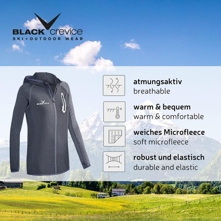 Black Crevice Damen Microfleece Jacke Second Layer Midlayer Kapuze BCR297980 36 anthracite/grey, 36