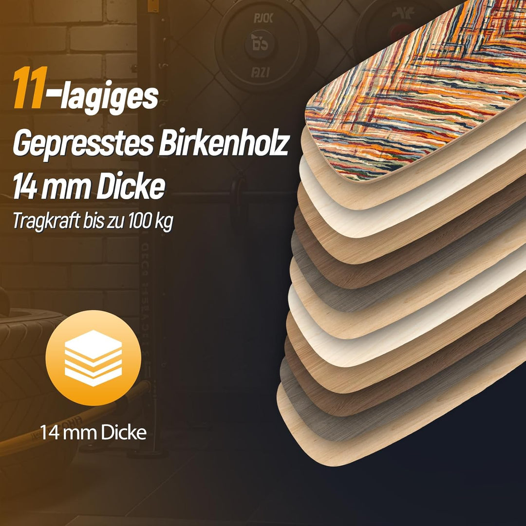 GYMAX Balance Board aus Birkholz, Wackelbrett mit Korkrolle, Indoor Surfboard für Surf-, Skateboard-
