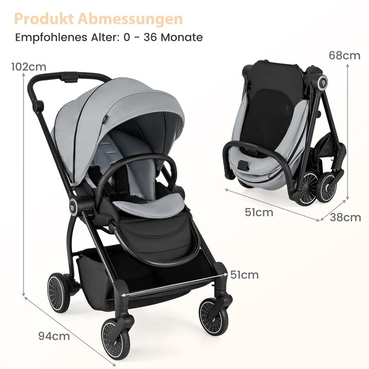 DREAMADE Kinderwagen mit umkehrbarem Sitz, Zusammenklappbarer Reisebuggy mit verstellbarer Rückenleh
