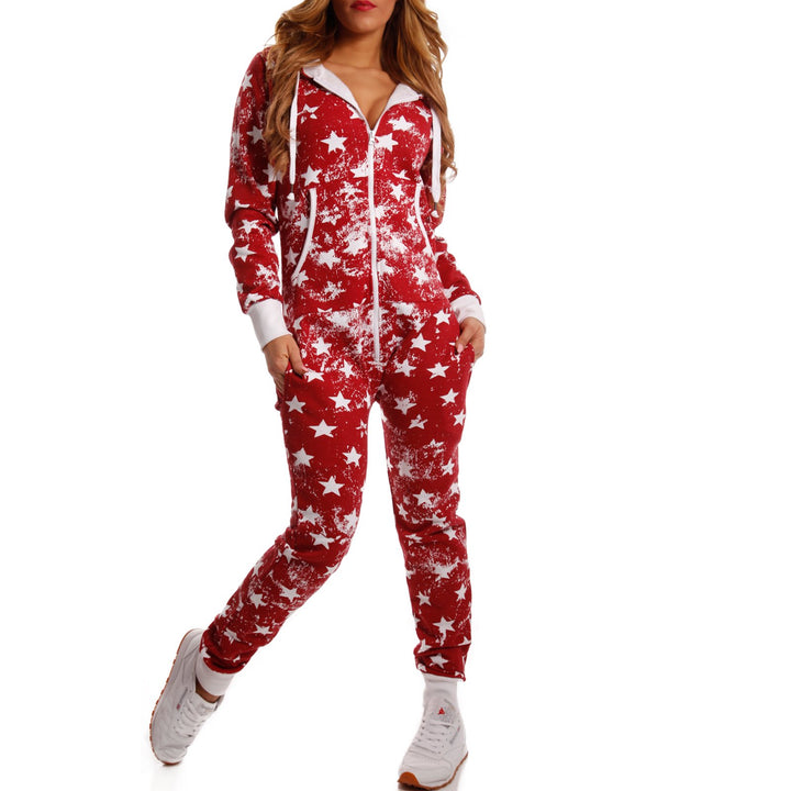 Crazy Age Jumpsuit Strampler Ganzkörperanzug Overall Sternen Kuschelig Warm XS Weinrot ( A), XS Wein