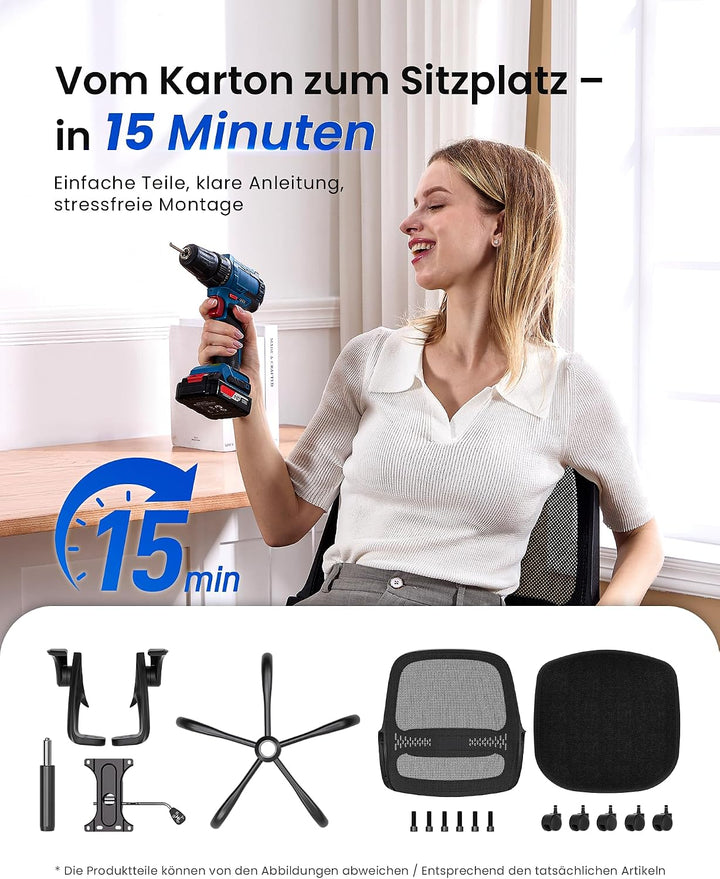 LukkDys Bürostuhl Ergonomisch, Schreibtischstuhl mit klappbaren Armlehnen, Mesh Computerstuhl höhenv