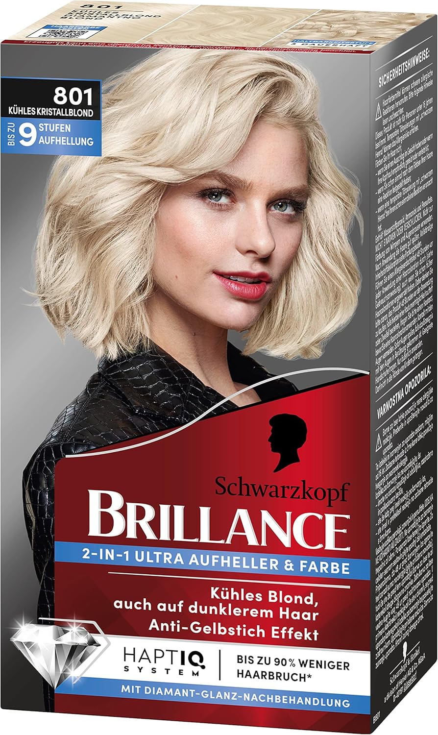 Brillance 2-in-1 Ultra Aufheller & Farbe 801 Kühles Kristallblond (160 ml), blonde Haarfarbe mit ult
