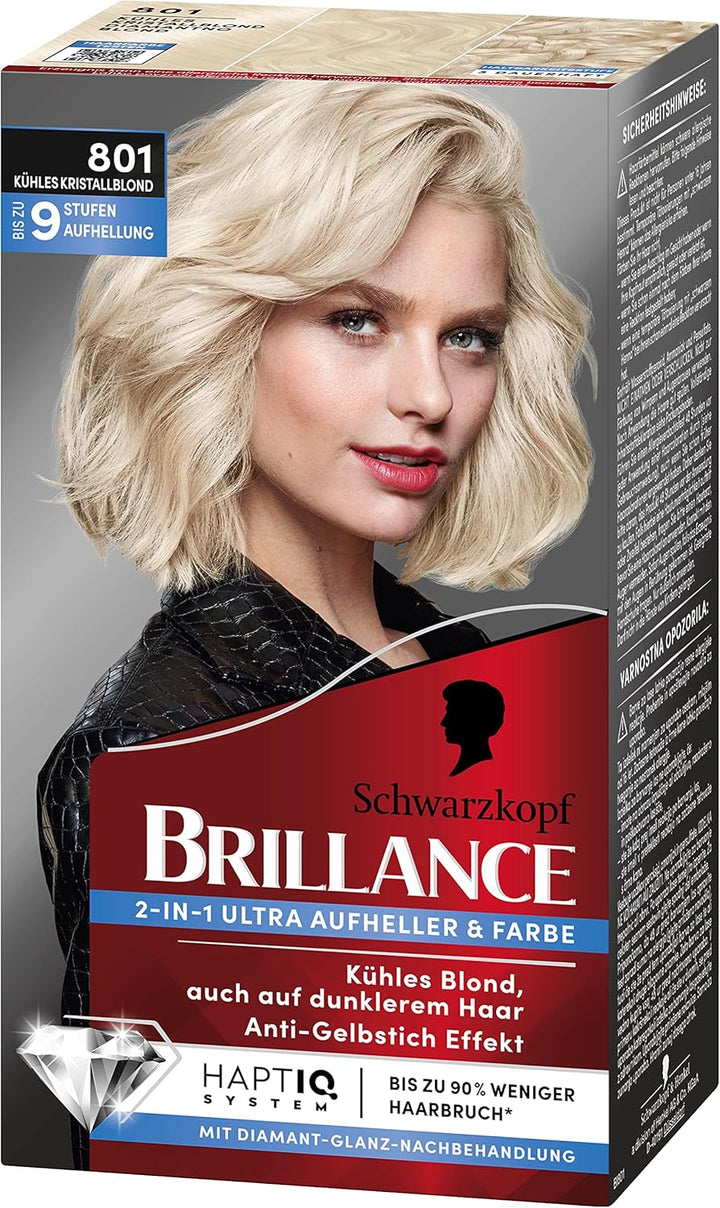 Brillance 2-in-1 Ultra Aufheller & Farbe 801 Kühles Kristallblond (160 ml), blonde Haarfarbe mit ult