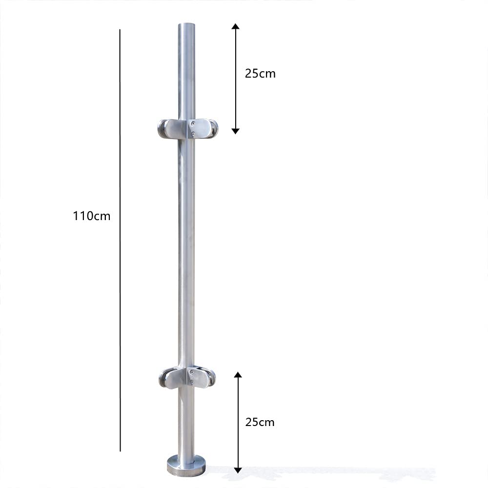 Treppengeländer 110 cm, Geländerpfosten aus Glas, Geländerpfosten, Glashalter Edelstahl, Balkongelän