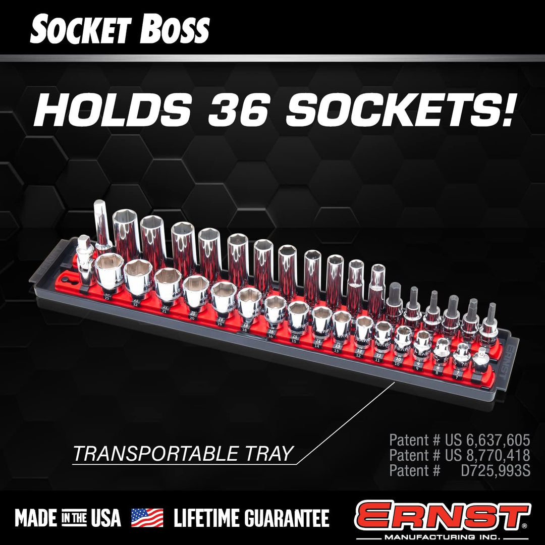 Ernst Twist-Lock Stecknuss Boss, Premium 2-Schiene, 3/8-Zoll-Antrieb, Steckschlüssel-Organizer, 48.3
