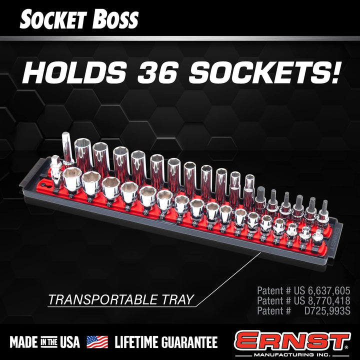 Ernst Twist-Lock Stecknuss Boss, Premium 2-Schiene, 3/8-Zoll-Antrieb, Steckschlüssel-Organizer, 48.3