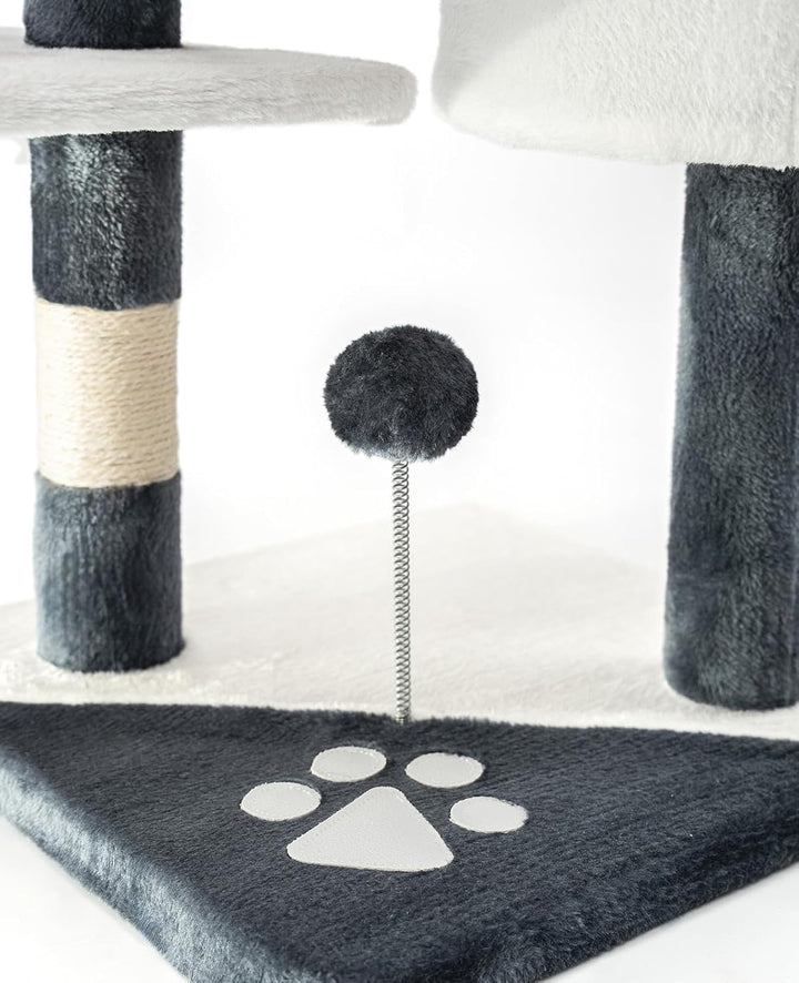 lionto Kratzbaum für Katzen mit 2 Plüschbällen & Spielseil, Höhe 112 cm, Katzenbaum mit Sisalseil &