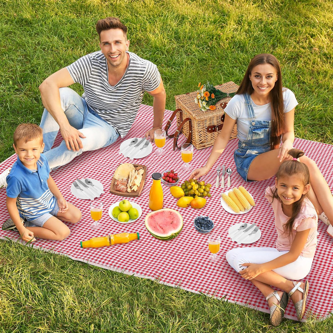 Weidenkorb für 4 Personen, Vintage Picknickkorb Set, mit Kühlfach, Wasserdichter Decke, Tellern, Glä