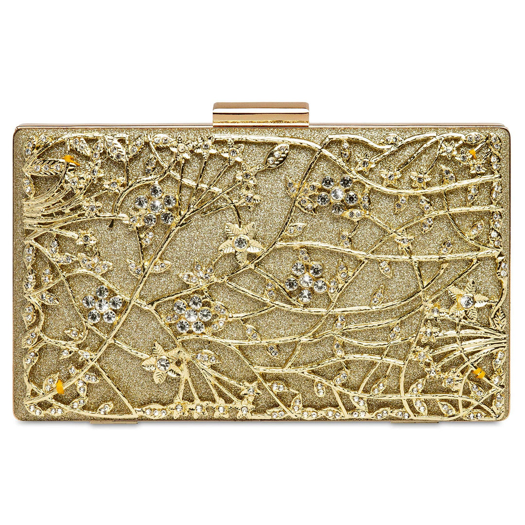 Caspar TA528 aussergewöhnliche elegante Damen Box Clutch mit floralem Metalldekor Einheitsgrösse Gol