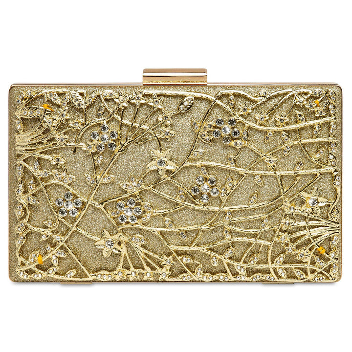 Caspar TA528 aussergewöhnliche elegante Damen Box Clutch mit floralem Metalldekor Einheitsgrösse Gol