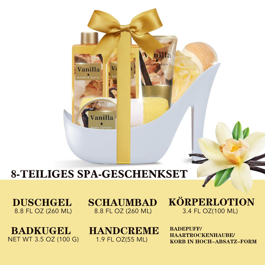 SPA LUXETIQUE Bade Geschenk für Frauen-8tlg Vanilleduft Geschenkset mit Duschgel,Bodylotion, Schaumb