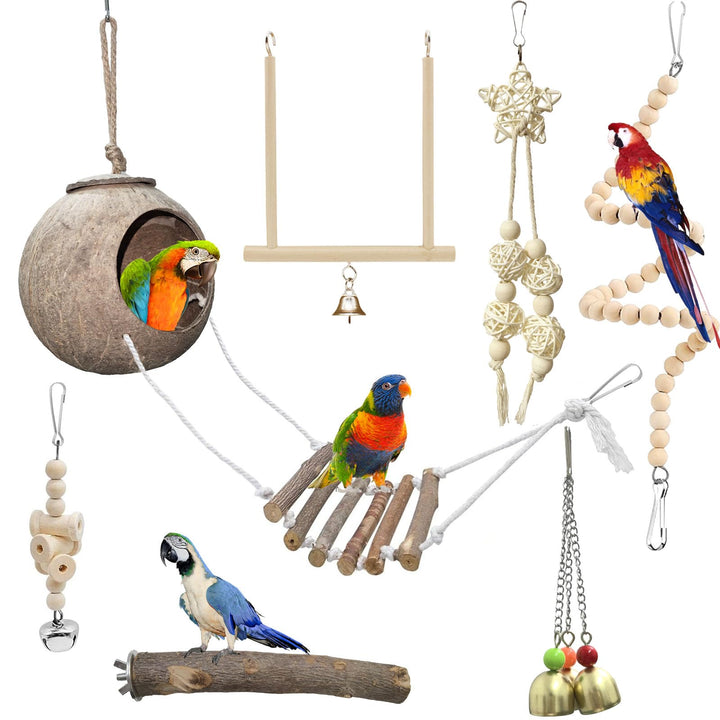 7 StüCk Vogelspielzeug, Vogel Spielzeug Wellensittich Spielzeug, VogelkäFig ZubehöR, Naturholz Vogel