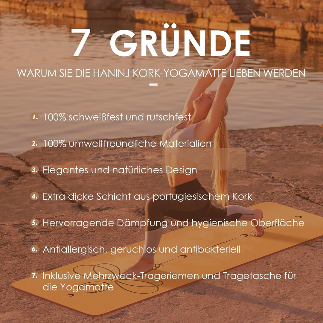 Yogamatte Kork – Rutschfeste Yoga Matte, Einzigartiges Design, Naturkautschuk TPE Gymnastikmatte, Tr