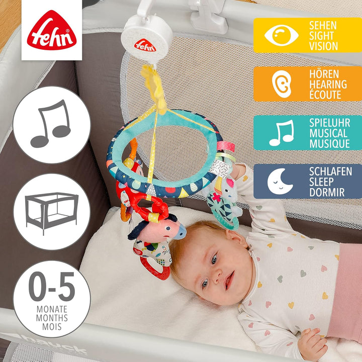 Fehn 055221 Reise-Musik-Mobile COLOR Friends – Mobile mit Melodie "Für Elise" und süssen Figuren – M
