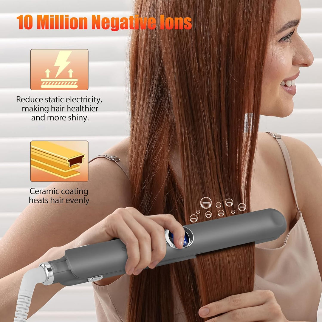 BESTBOMG 2 in 1 Haarglätter Glätteisen Locken und Glätten mit LED-Display, Keramikplatte Schnellaufh