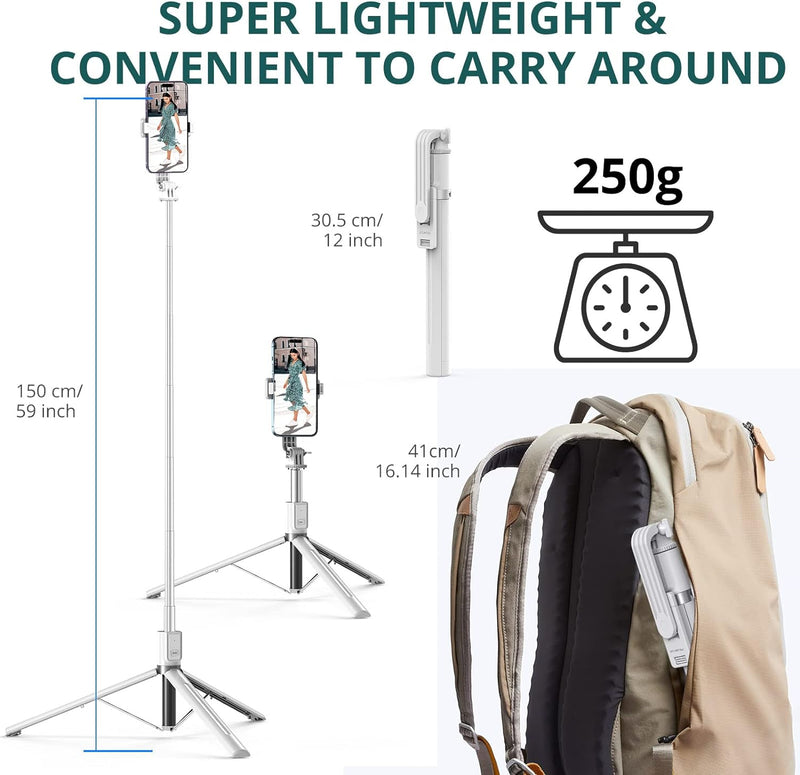 ATUMTEK 59" Selfie-Stick, Selfie-Stick mit Abnehmbarer Bluetooth-Fernbedienung, ausziehbarer Selfie-