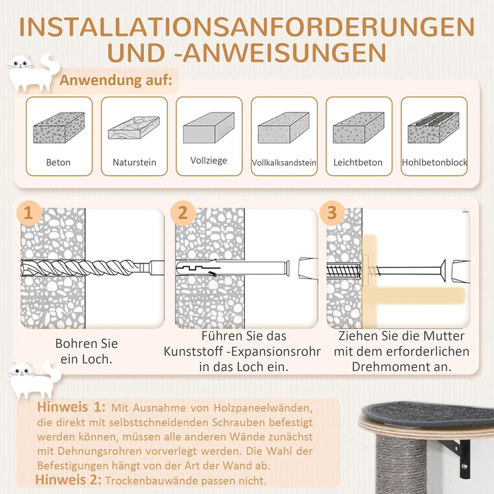 PawHut Kletterwand Katzen 7-teilig Katzenkletterwand Set mit Sisalpfostenleiter Plattform Katzen Wan
