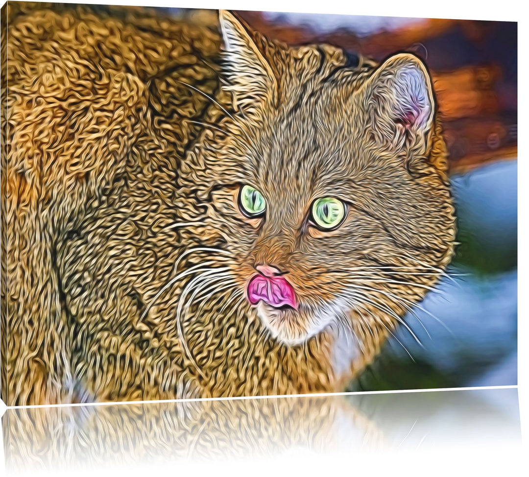 schöne Manul in Schneelandschaft Deluxe Format: 100x70 cm auf Leinwand, XXL riesige Bilder fertig ge