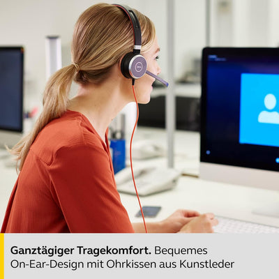 Jabra Evolve 40 UC Stereo Headset - Unified Communications Kopfhörer für VoIP Softphone mit passivem
