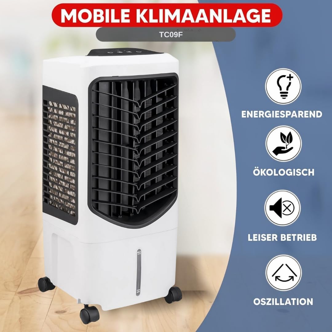 JUNG ALPINA Klimaanlage Mobil ohne Abluftschlauch, 60 dBA, 2in1 - Luftkühler, Luftbefeuchter, Mobile