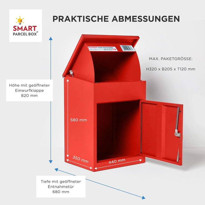 Smart Parcel Box, mittelgrosser Paketbriefkasten mit Paketfach und Briefkasten, sicherer Paketkasten