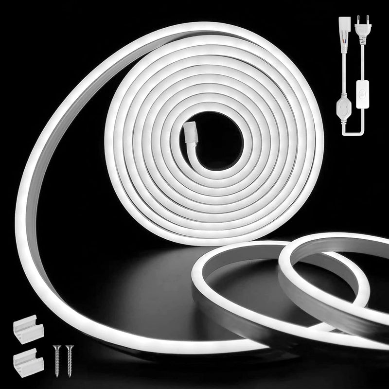 SUCIKORIO Neon LED Streifen 2m, Led Strip 6000K Wasserdicht Led Lichterkette Aussen 230V 120 LED/m F