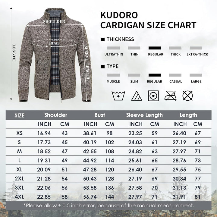 KUDORO Strickjacke Herren Cardigan Trachtenjacke mit Reissverschluss Gestrickt Wintermantel Strickja