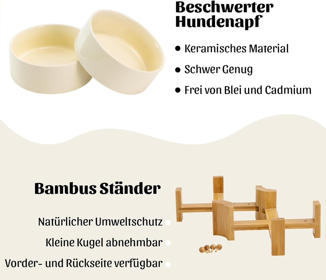 SPUNKYJUNKY 15° Kippbare Keramik Hundenapf mit Holzständer Futter und Wassernapf rutschfest für Hund