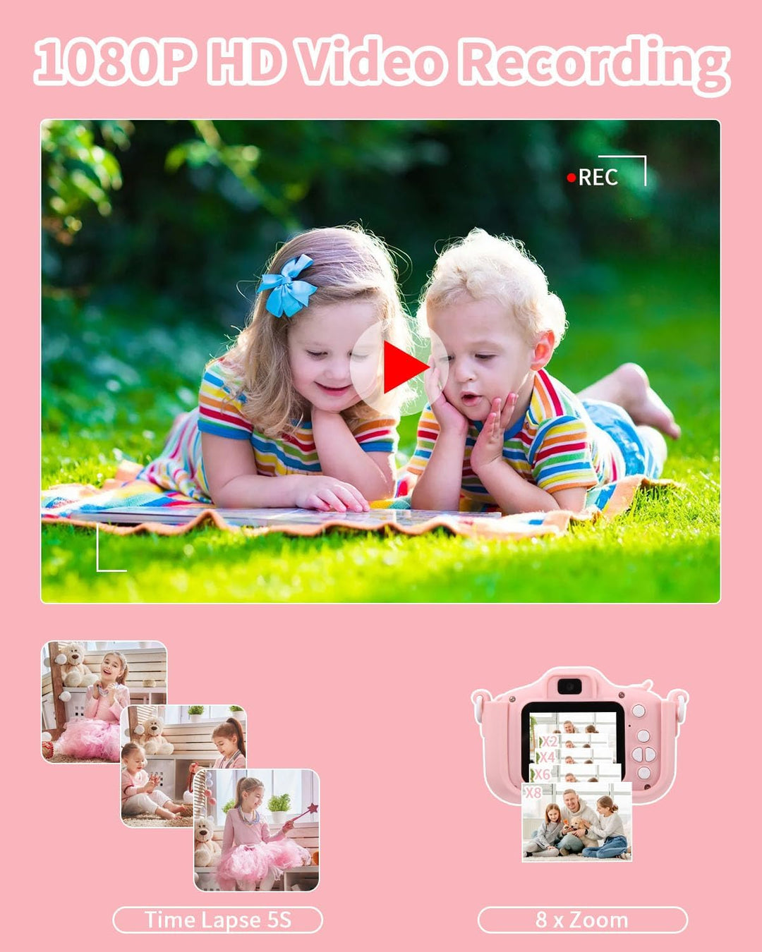 Kinderkamera 1080P Bildschirm Kamera mit 64GB-Karte Selfie Digitalkamera für 3-12 Jahre Jungen &amp; Mäd
