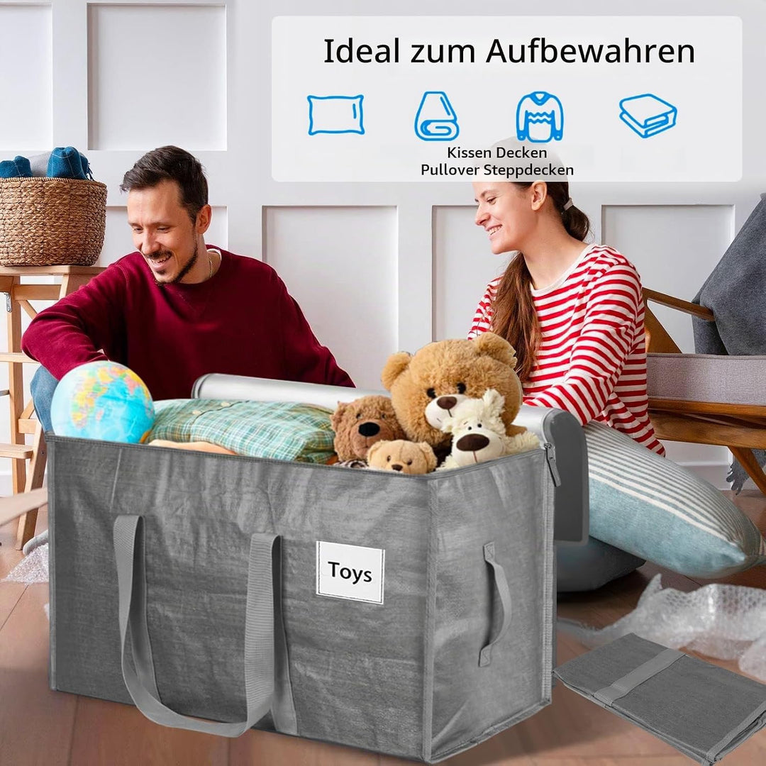 Withosent 100L Aufbewahrungstasche Gross Gewebt, 4er Wasserdicht Umzugstaschen mit Reissverschluss u