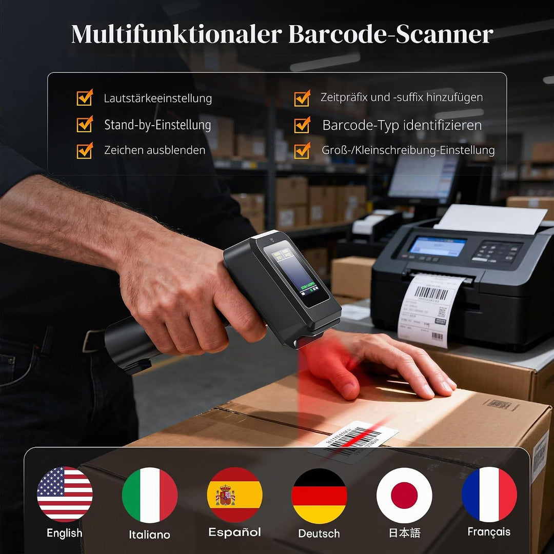 Tera 2D HW006 Barcode-Scanner, kabellos, QR-Code-Scanner mit Bluetooth, Zeitanzeige, Bildschirm, Bat