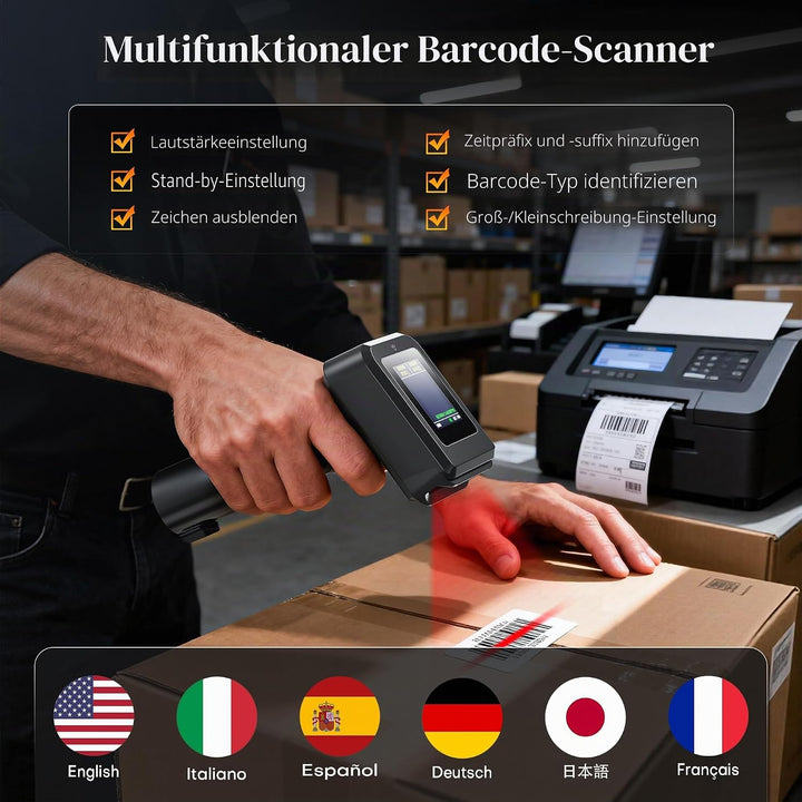 Tera 2D HW006 Barcode-Scanner, kabellos, QR-Code-Scanner mit Bluetooth, Zeitanzeige, Bildschirm, Bat