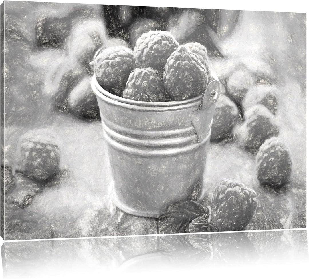 Pixxprint Himbeeren im Blecheimer als Leinwandbild/Grösse: 100x70 / Wandbild/Kunstdruck/fertig bespa
