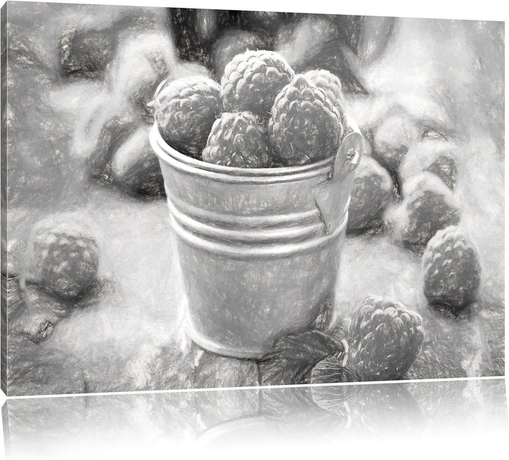 Pixxprint Himbeeren im Blecheimer als Leinwandbild/Grösse: 100x70 / Wandbild/Kunstdruck/fertig bespa