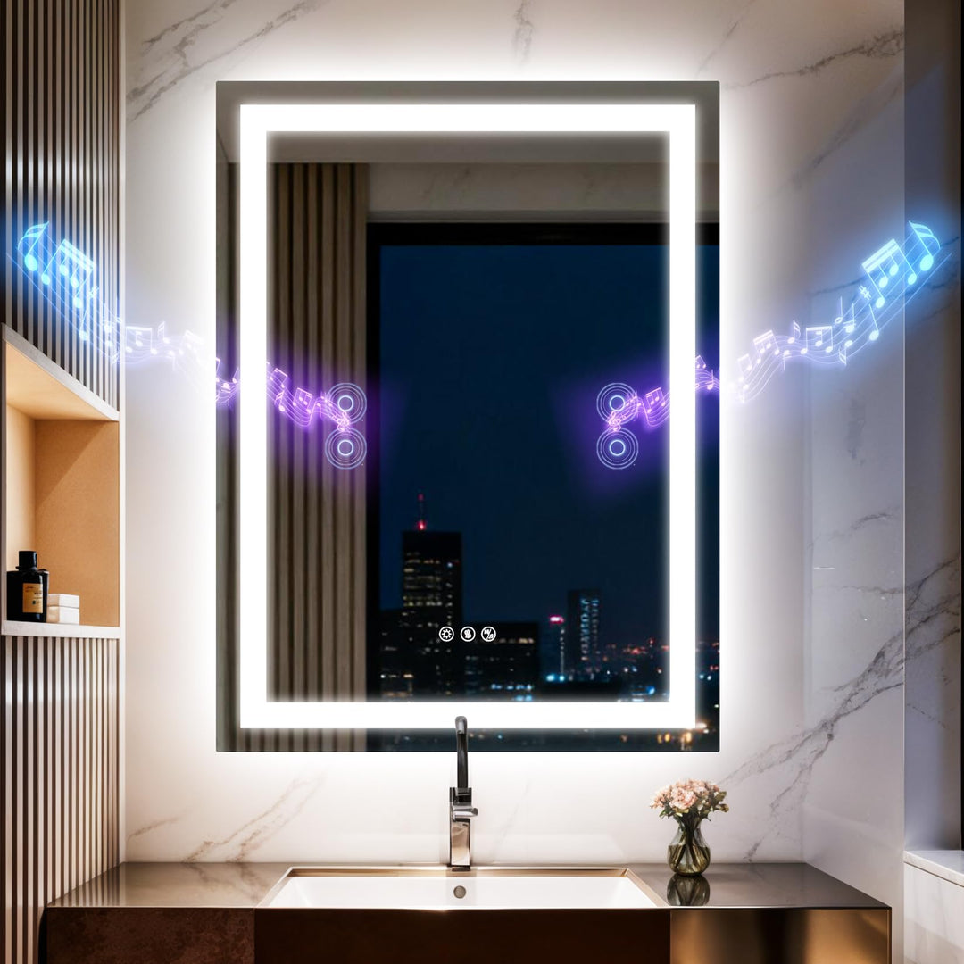 Olyvren Badspiegel Mit Beleuchtung50x70cm,Spiegel Mit Beleuchtung Bluetooth Dual Lautsprecher,Antibe