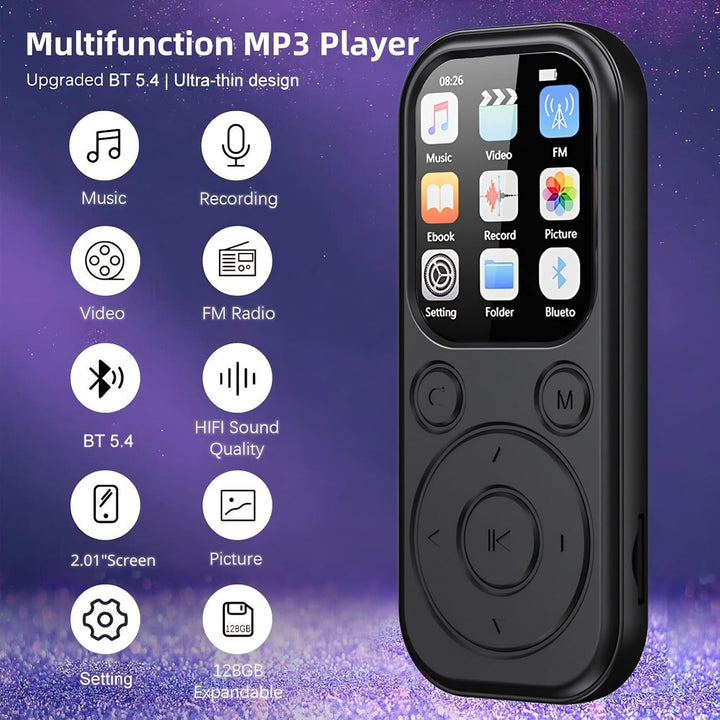 2025 Neuer MP3 -Player mit Bluetooth, HiFi Sound Tragbarer Musikplayer mit 2,01 -Zoll -IPS -Bildschi