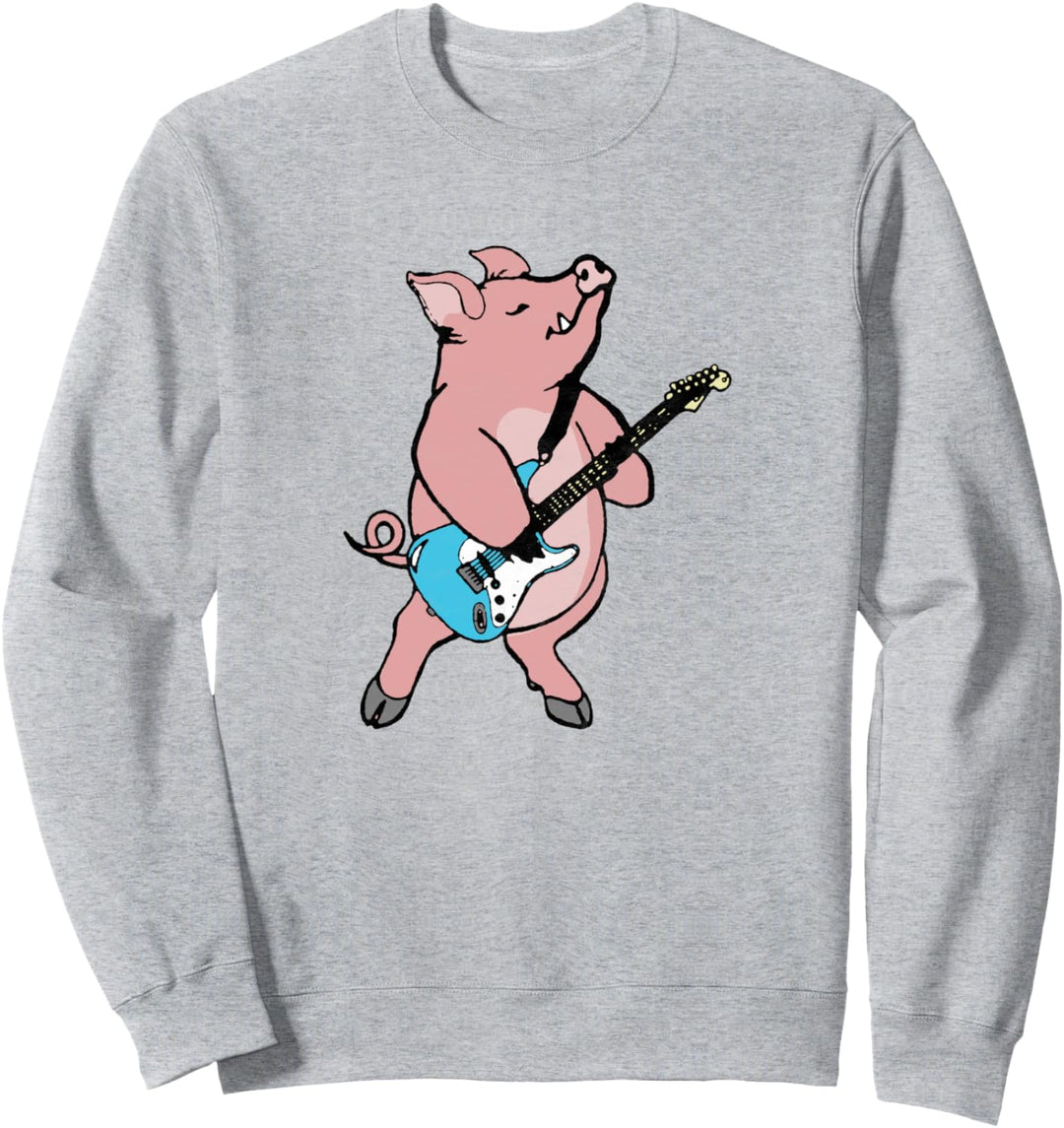 Pig Playing Electric Guitar Rock & Roll Funny Music Sweatshirt
