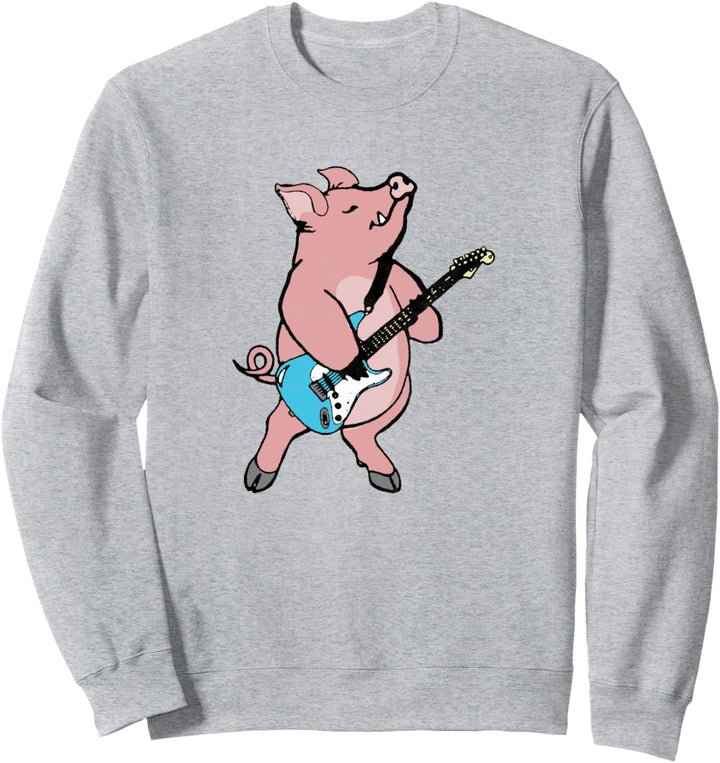 Pig Playing Electric Guitar Rock & Roll Funny Music Sweatshirt