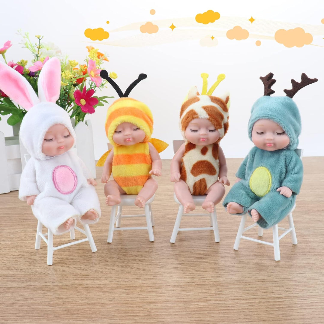 Fiotha , Mini-Babypuppe, Newborn Reborn Baby, 6 Stück Puppen, Waschbares PVC-Material, Realistische