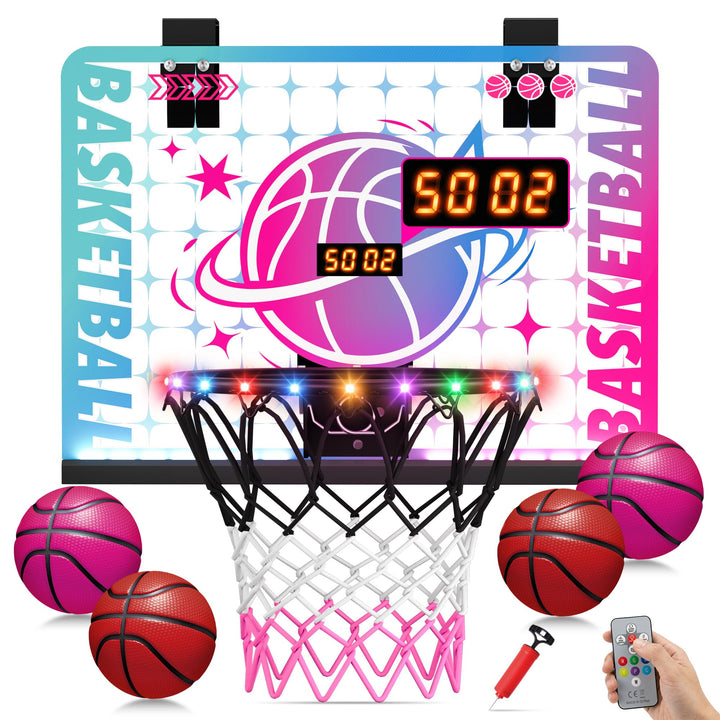 ROPODA Basketballkorb Indoor für Kinder, Mini Basketballkorb mit LED-Licht, Fernbedienung & Anzeiget