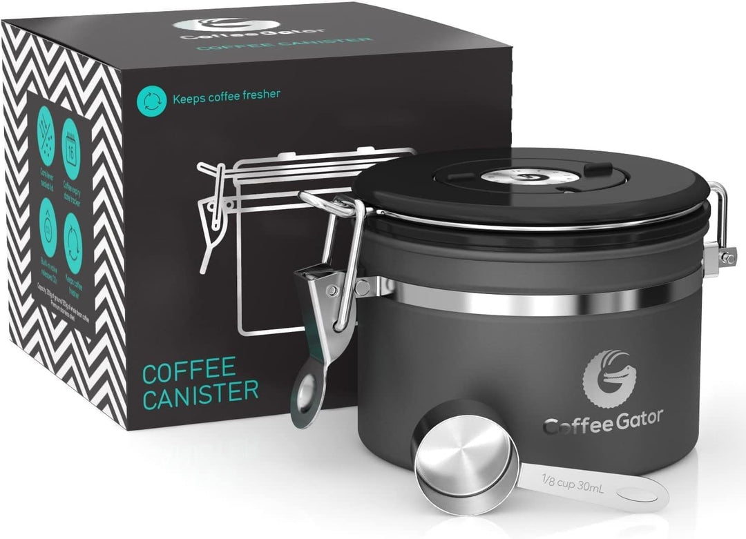 Coffee Gator-Edelstahl-Kaffeedose – Hält gemahlener Kaffee und Bohnen länger frisch – Behälter mit D